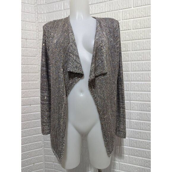 WHBM Women's Silver Knit With Gold Sequins Open-Front Cardigan Size S - Picture 5 of 6